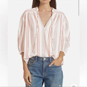 Joie Rowyn Womens Boho Striped Peasant Top lightweight gauzy cotton XXS